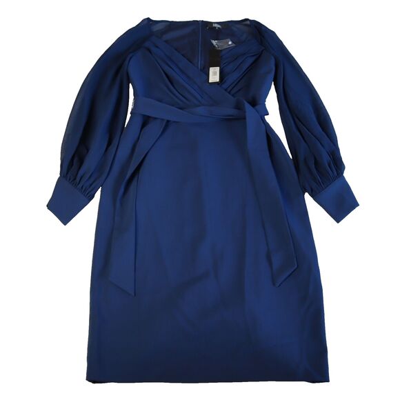 Badgley Mischka Dresses & Skirts - NWT $550 Badgley Mischka Cocktail Dress Sheer Cuffed Georgette Sleeves Indigo 6